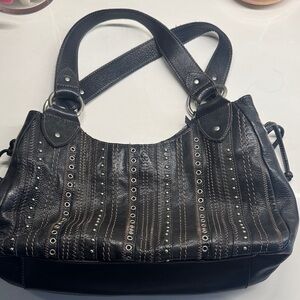 Fossil Black Studded Leather Handbag - vintage!